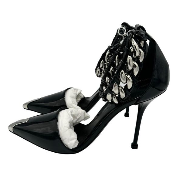 NEW Alexander McQueen 105mm Chain-Trim Patent Leather Pumps Size 39 - Picture 5 of 14
